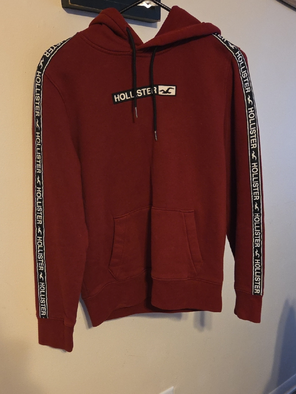 Hollister Burgundy Hoodie with Branded Sleeve Tape